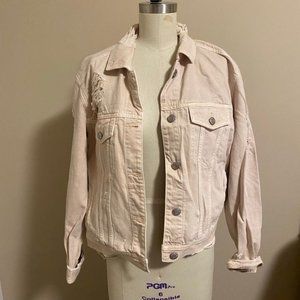 American Eagle Pale Pink Distressed Denim/Jean Jacket